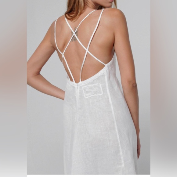 CLAUDIO MILANO NAVY BLUE LOW BACK CRISSCROSS STRAPS ITALIAN LINEN DRESS MEDIUM - Picture 11 of 14